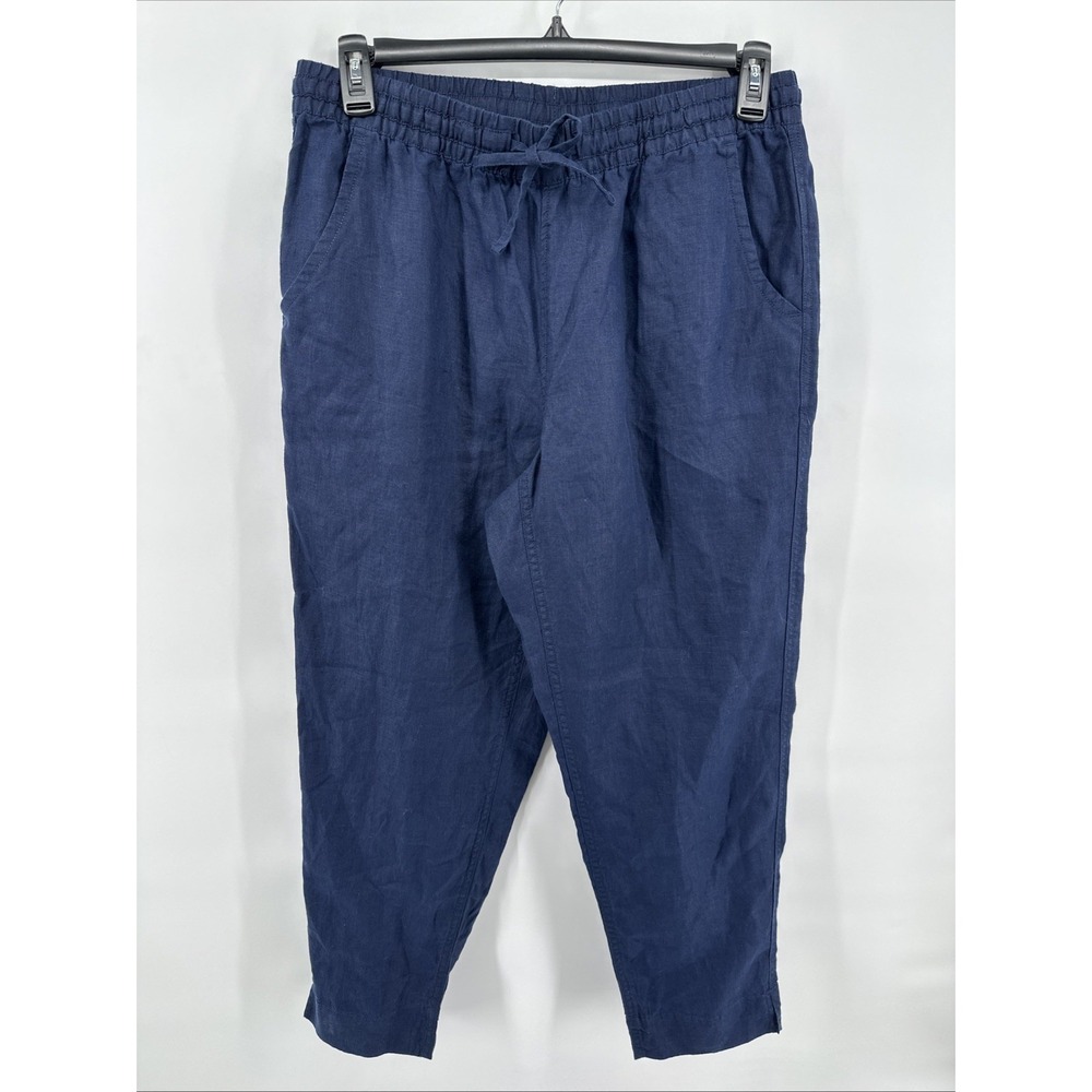 Lands End 100% Linen Ankle Pants Pull On Size 12 Beach Lagenlook NEW